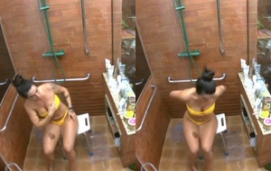 Morena gostosa pagando peitinho no banho e se exibindo com tesão